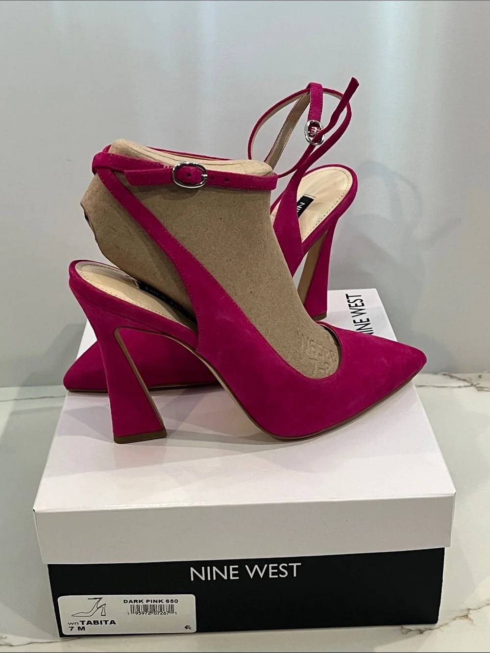 Nine West Dark Pink Suede Ankle Strap Pointed-Toe Slingback Heels New 7 M - Picture 11 of 14